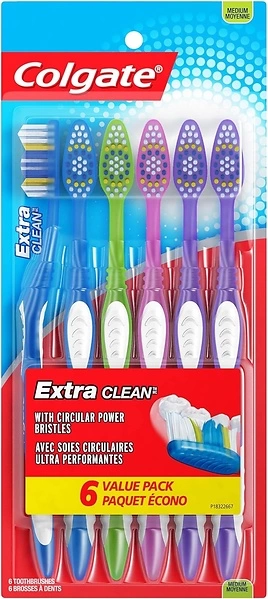 Colgate Extra Clean Toothbrush, Medium, Adult Medium Bristle, 6 Pack