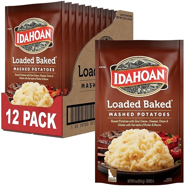 Idahoan Loaded Baked Mashed Potatoes, Naturally Gluten-Free, 4 oz, 12 Packs