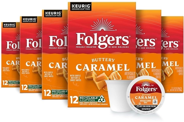 Folgers Buttery Caramel Flavored Coffee, 72 Keurig K-Cup Pods