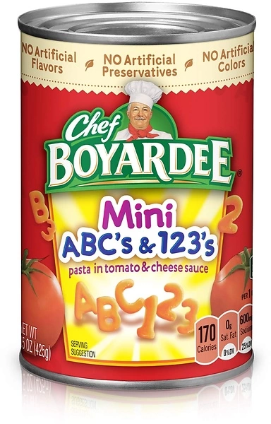 Chef Boyardee Mini ABC's and 123's Pasta, Canned Food, 15 Ounce (Pack of 12)