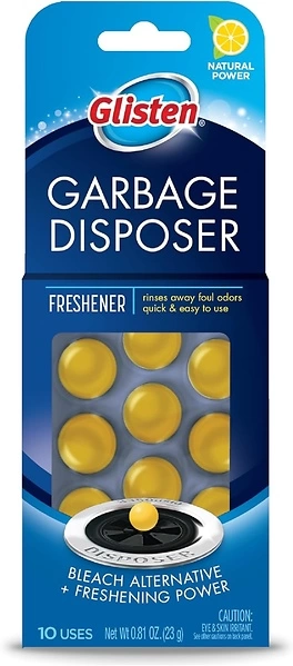 Glisten Garbage Disposer Freshener, Lemon Scent, Odor Eliminator, 10 Capsules