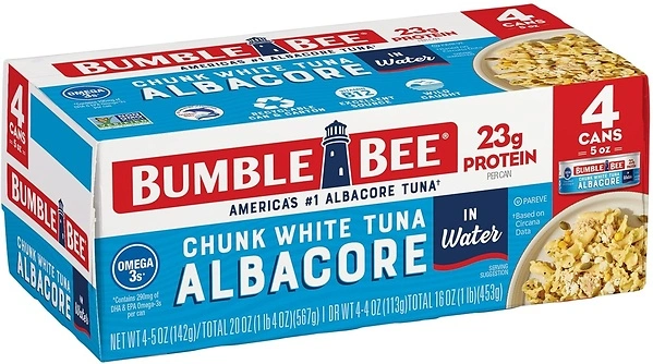 Bumble Bee Chunk White Albacore Tuna in Water, 5 oz Can (Pack of 4) - 23g Protein