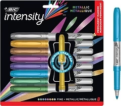 BIC Intensity Metallic Permanent Markers, Fine Point, 8-Count Pack, Assorted Colors