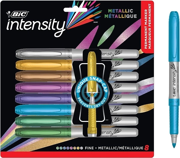 BIC Intensity Metallic Permanent Markers, Fine Point, 8-Count Pack, Assorted Colors