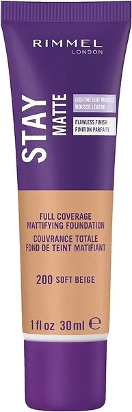 Rimmel London Stay Matte Liquid Mousse Foundation, 200 Soft Beige, Oil-Free, 1oz
