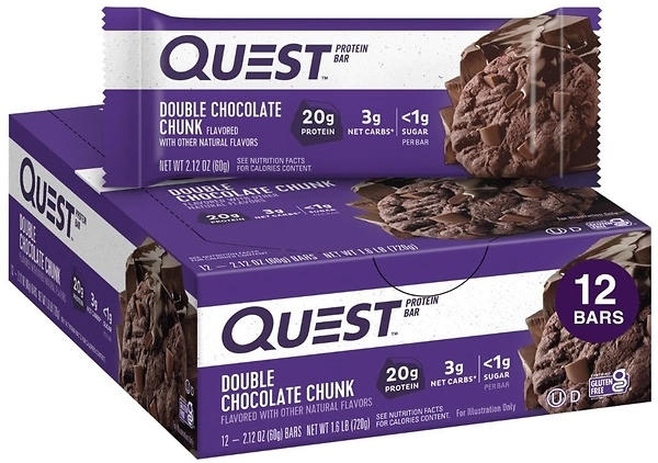 Quest Double Chocolate Chunk Protein Bar, High Protein, Low Carb, 12 Count