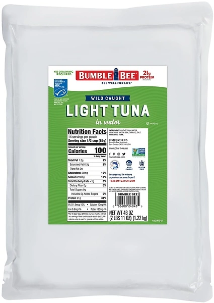 Bumble Bee Chunk Light Tuna In Water, 43 oz Bulk Pouch - 21g Protein per Serving