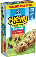Quaker Chewy Granola Bars, 25 Less Sugar, 2 Flavor Variety Pack, (18 Pack)