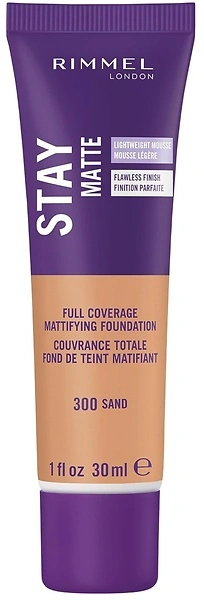 Rimmel London Stay Matte Liquid Mousse - 300 Sand Foundation, 1oz, Oil-Free