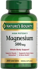Nature's Bounty Magnesium 500 mg Tablets, High Potency, 200 Count