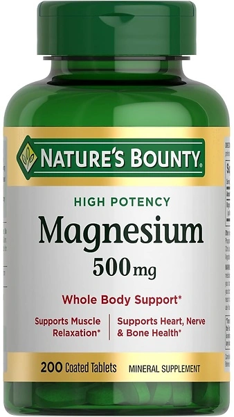 Nature's Bounty Magnesium 500 mg Tablets, High Potency, 200 Count