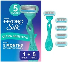 Schick Hydro Silk Sensitive Women's Razor, 5-Blade, 1 Handle & 2 Blade Refills