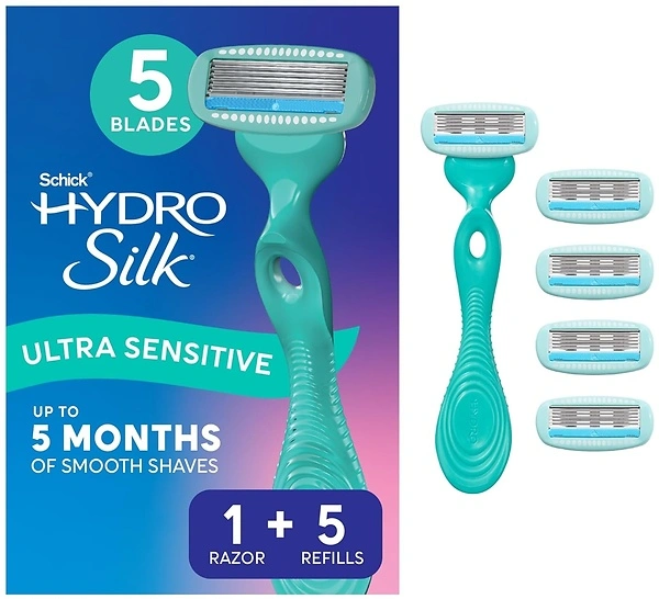 Schick Hydro Silk Sensitive Women's Razor, 5-Blade, 1 Handle & 2 Blade Refills