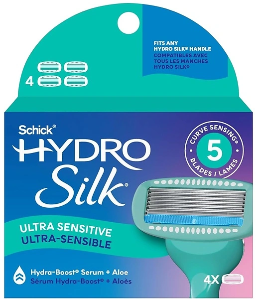Schick Hydro Silk Sensitive Women's Razor Blade Refills, 4 Count, 5-Blade Razors