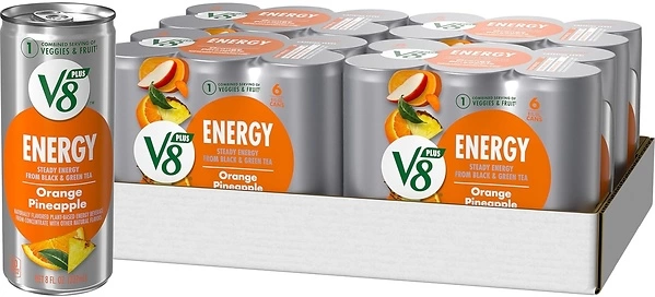V8 +Energy Orange Pineapple Juice Energy Drink, 8 fl oz Can (24 Pack)