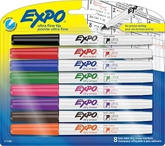 EXPO Low Odor Dry Erase Markers, Ultra-Fine Tip, Assorted Colors, 8 Count