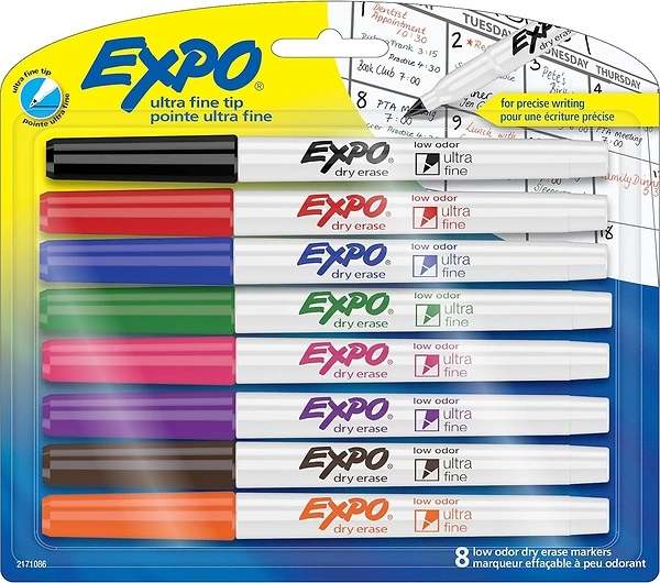 EXPO Low Odor Dry Erase Markers, Ultra-Fine Tip, Assorted Colors, 8 Count