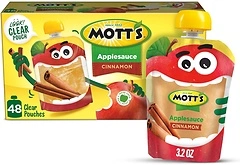 Mott's Cinnamon Applesauce, 3.2 Oz Clear Pouches, 48 Count, No Artificial Flavors