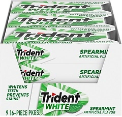 Trident White Spearmint Sugar Free Gum, 9 Pack of 16 Pieces (144 Total Pieces)