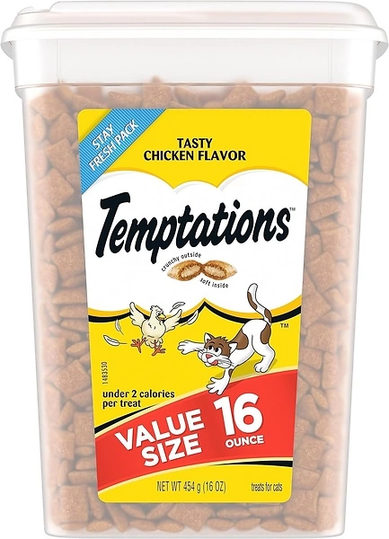 TEMPTATIONS Classic Crunchy and Soft Cat Treats Tasty Chicken Flavor, 16 Ounce