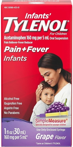 Infants' Tylenol Oral Suspension Liquid Medicine with Acetaminophen, Grape, 1 fl. oz
