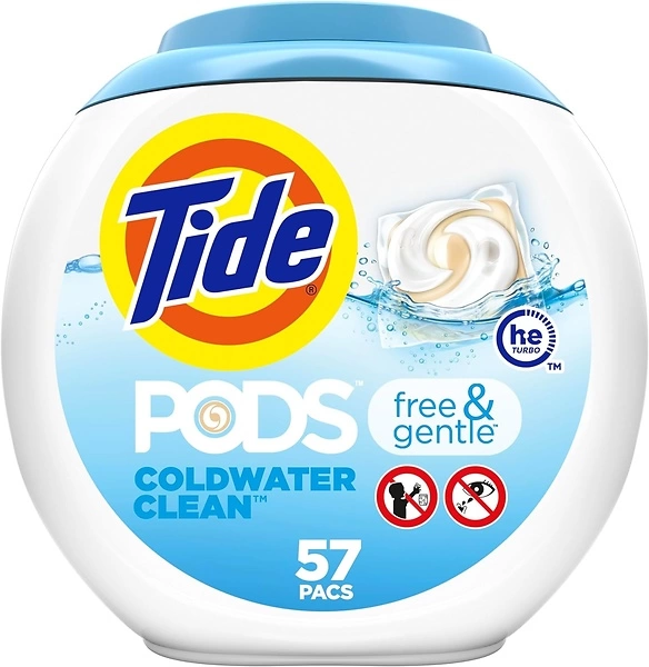 Tide Free and Gentle Laundry Detergent Pods, 57 Count, Unscented, Hypoallergenic