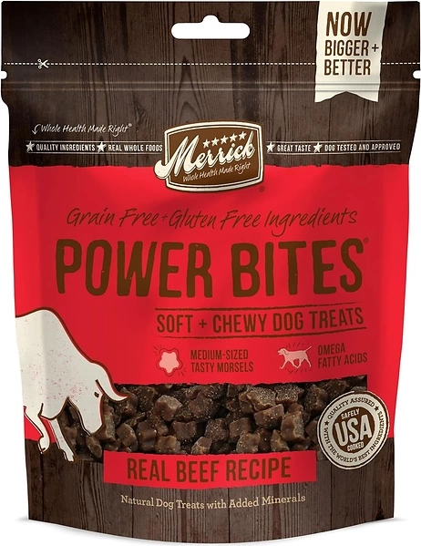Merrick Power Bites Soft Chewy Dog Treats, Real Beef, Grain-Free, 6 oz.