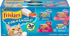 Purina Friskies Wet Cat Food Variety Pack, Fish-A-Licious, 32 Cans, 5.5 oz.