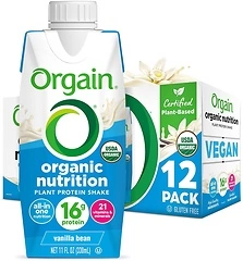 Orgain Vegan Protein Shake, Vanilla Bean, 16g Protein, 11 Fl Oz, 12 Pack