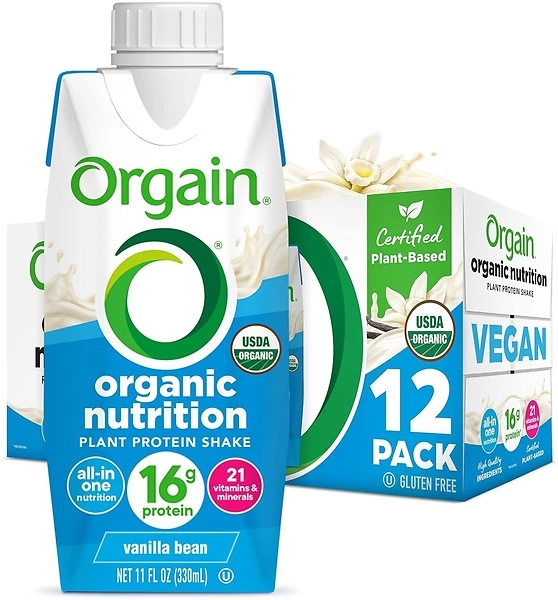 Orgain Vegan Protein Shake, Vanilla Bean, 16g Protein, 11 Fl Oz, 12 Pack