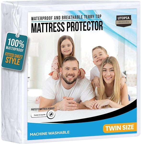 Utopia Bedding Waterproof Mattress Protector, Twin Size, 200 GSM Terry, White