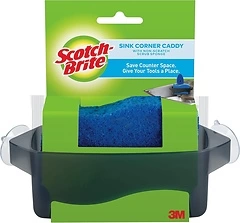 Scotch-Brite Sink Corner Caddy with Non-Scratch Scrub Sponge, Save Counter Space, Sponge Holder