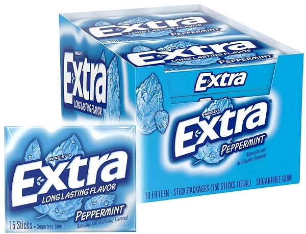 Extra Gum Peppermint Chewing Gum, 15 Pieces (Pack of 10)