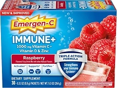 Emergen-C Immune+ Triple Action Powder, 1000mg Vitamin C, Raspberry, 30 Count