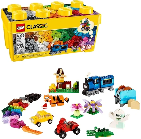 LEGO Classic Medium Creative Brick Box 10696 Building Toy Set - Train, Car, Tiger