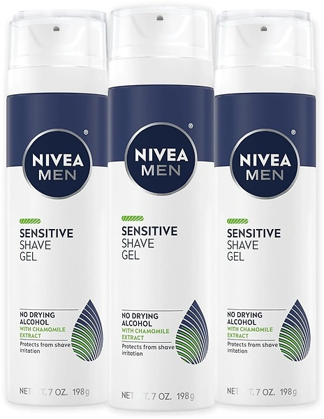 NIVEA MEN Sensitive Shave Gel, Vitamin E, Chamomile, Witch Hazel, No Alcohol, 3 Pack, 7 Oz