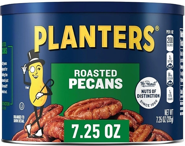 PLANTERS Roasted Pecan Nuts, Plant-Based Protein, Sea Salt, 7.25oz Canister