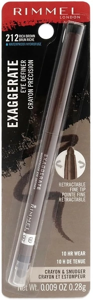 Rimmel London Exaggerate Waterproof Eye Definer Eyeliner, 212 Rich Brown, 0.01oz