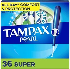Tampax Pearl Tampons for Women, LeakGuard Braid, Super Absorbency, 36 Count