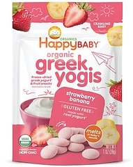 Happy Baby Organics Greek Yogis Freeze-Dried Greek Yogurt and Fruit Snacks, Strawberry Banana, 1 Ounce