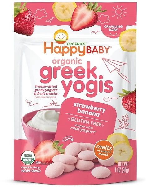 Happy Baby Organics Greek Yogis Freeze-Dried Greek Yogurt and Fruit Snacks, Strawberry Banana, 1 Ounce