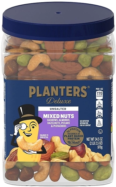 PLANTERS Unsalted Mixed Nuts, Cashews, Almonds, Hazelnuts, Pecans, Pistachios no Shell, Party Snacks, Plant-Based Protein, Quick Snack for Adults, Aft...
