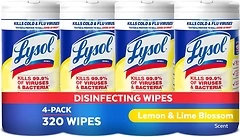 Lysol Disinfectant Wipes, Multi-Surface Antibacterial, Lemon & Lime Blossom, 4 Pack