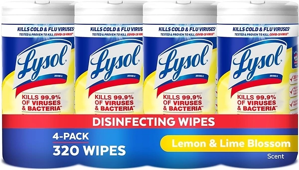 Lysol Disinfectant Wipes, Multi-Surface Antibacterial, Lemon & Lime Blossom, 4 Pack
