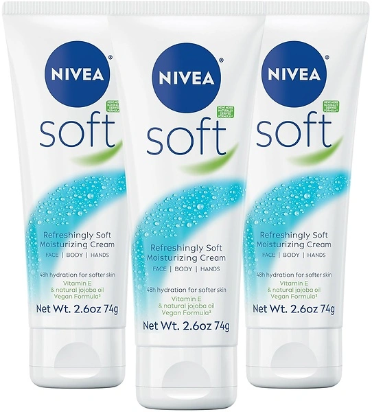 NIVEA Soft Moisturizing Cream, Lightweight for Face, Body & Hands, 2.6 Oz, 3 Pack