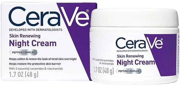 CeraVe Skin Renewing Night Cream Niacinamide, Peptide Complex, and Hyaluronic Acid Moisturizer for Face 1.7 Ounce