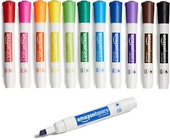 Amazon Basics Low-Odor Chisel Tip Dry Erase Marker, 12 Pack, Assorted Colors