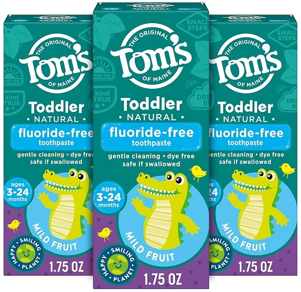 Tom's of Maine Fluoride-Free Toddler Training Toothpaste, Mild Fruit, 1.75 oz, 3-Pack