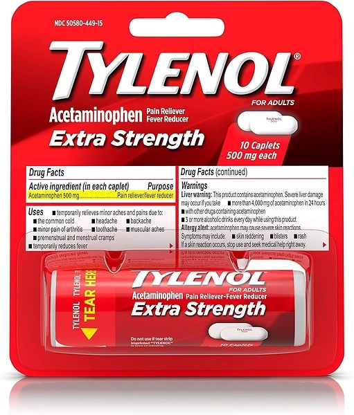 Tylenol Extra Strength Caplets, 500 mg Acetaminophen, Pain Reliever, 10 ct