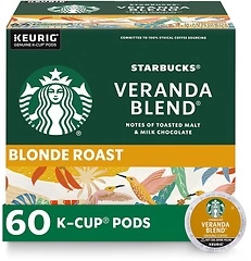 Starbucks K-Cup Coffee Pods, Blonde Roast Veranda Blend, 60 Pods Total